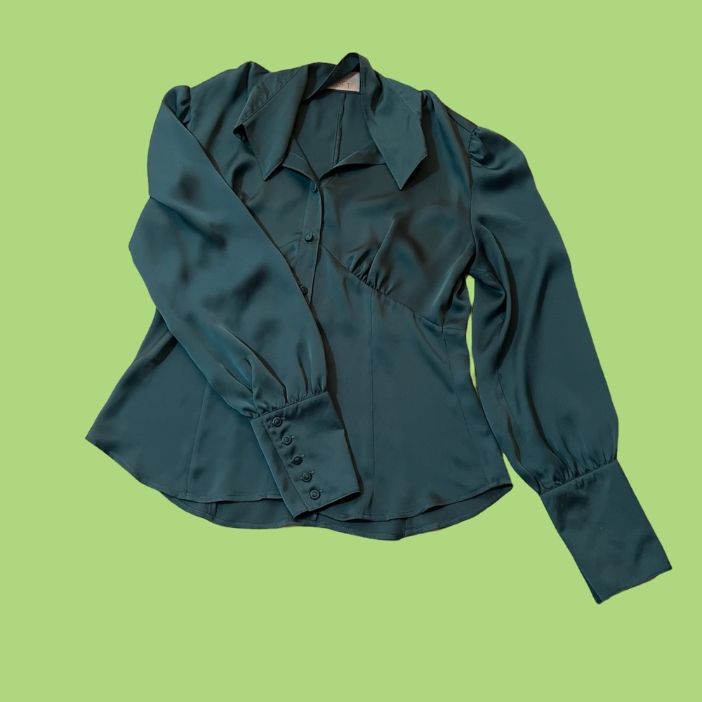 Ann Taylor Loft Teal Shear Button Down